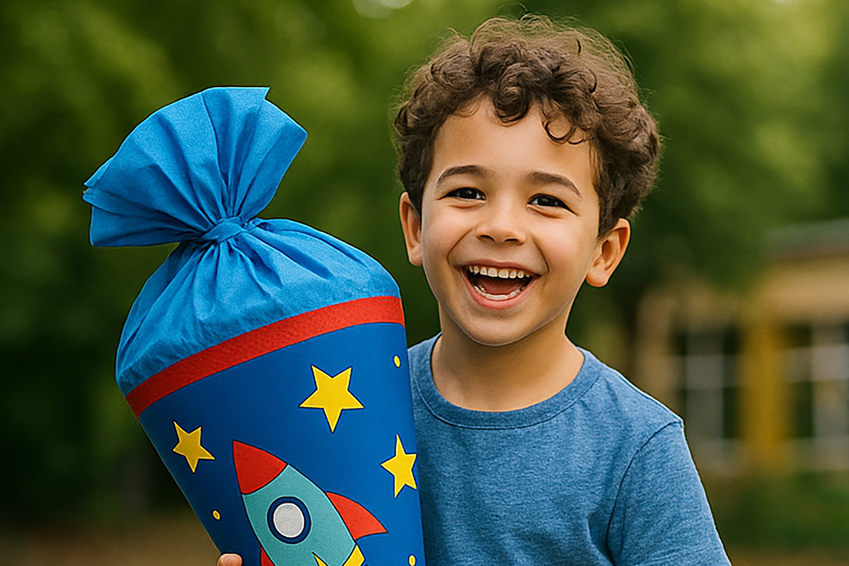 Einschulung Hamm Fotograf junge mit Schultüte am ersten Schultag – fotografiert vom Einschulung Hamm Fotograf