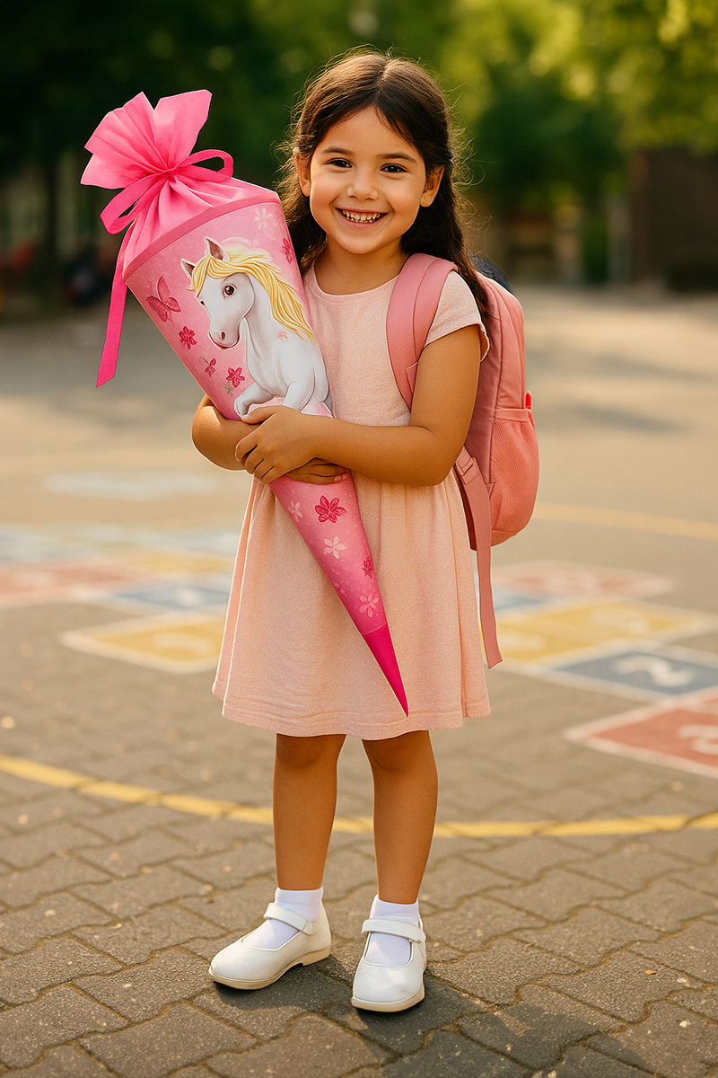 Einschulung Herne Fotograf Mädchen mit Schultüte am ersten Schultag – fotografiert vom Einschulung Herne Fotograf