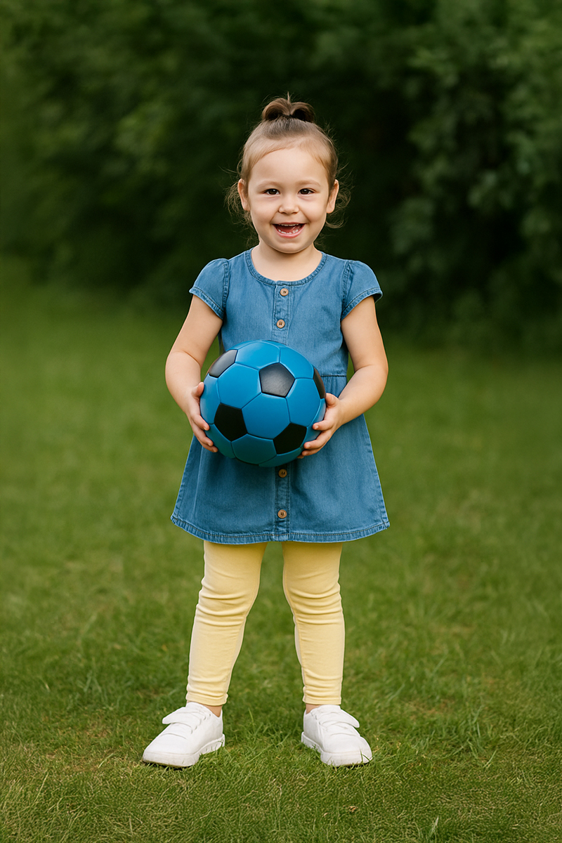 Kind outdoor mit Ball Kitafotograf NRW Kind auf der Wieser mit Ball Kitafotograf NRW