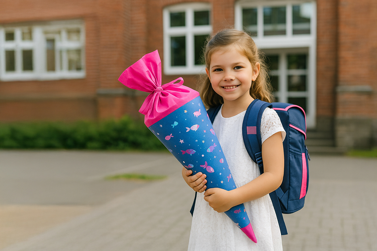 Schulfotografie Dortmund Kind mit Schultüte Kind mit Schultüte bei der Einschulung